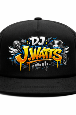 DJ J Watts Graffiti Logo Black Trucker Snapback Hat