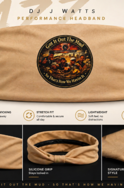 DJ J Watts “Got It Out The Mud” Tan Dri-Fit Performance Headband